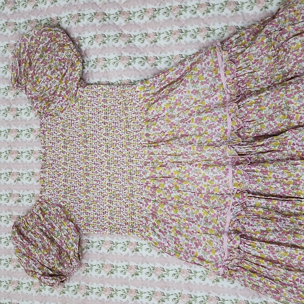 Loveshackfancy Masie Fruity Punch Floral Puff Sleeve Smocked Dress XS - Picture 11 of 17